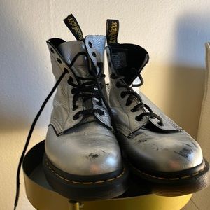 Dr. Martens 1460 Pascal Lace Up Lug Combat Boots in Metallic Silver